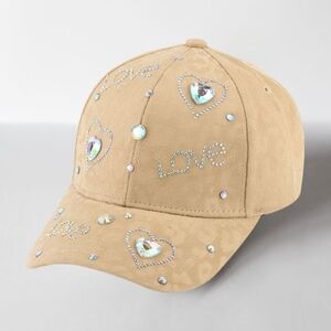 Khaki LOVE Heart Rhinestone Crystal Brim Baseball Cap Hat Fashion Bling Message